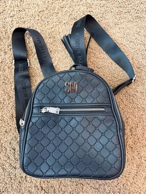 Steve Madden Black Quilted Logo Mini Backpack